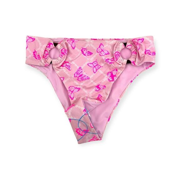 ASOS DESIGN ring high leg high waist bikini bottom in pink butterfly Size US 4 - Picture 1 of 7